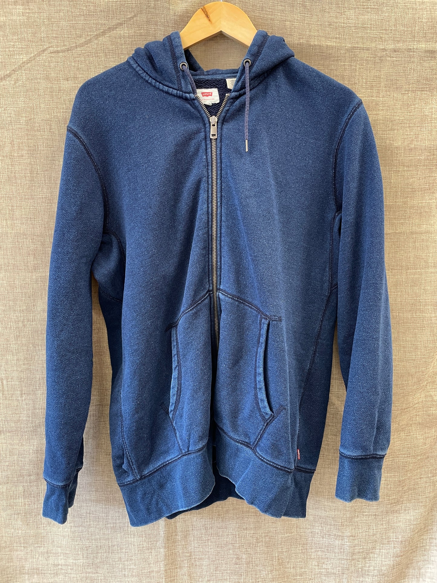 Levi's Levi Strauss Red Tab Blue Indigo Distressed Hoodie Sweatshirt Medium