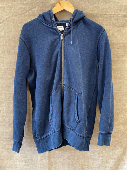 Levi's Levi Strauss Red Tab Blue Indigo Distressed Hoodie Sweatshirt Medium