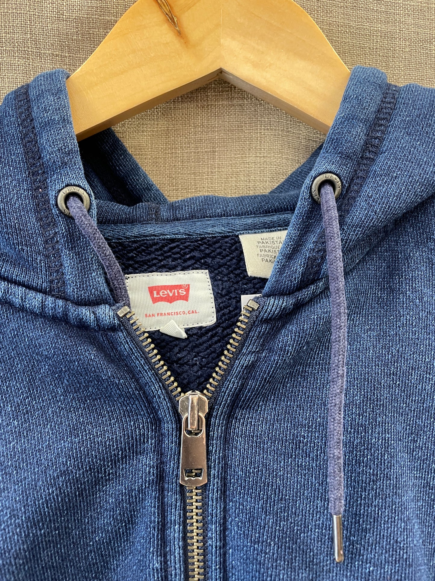 Levi's Levi Strauss Red Tab Blue Indigo Distressed Hoodie Sweatshirt Medium