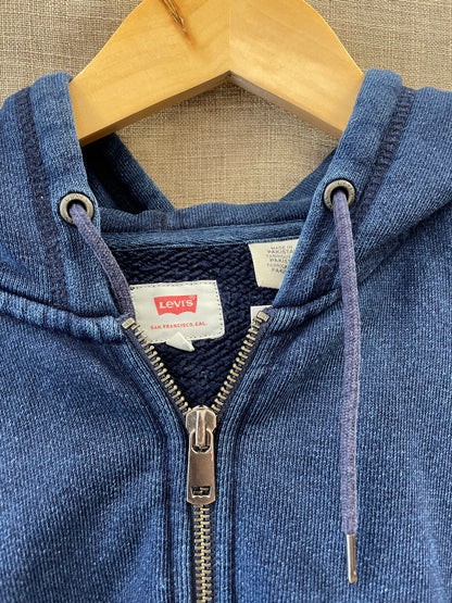Levi's Levi Strauss Red Tab Blue Indigo Distressed Hoodie Sweatshirt Medium