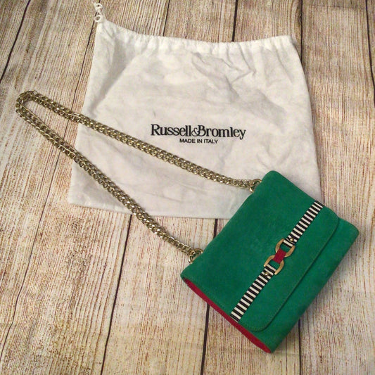 Russell & Bromley Green & Pink Chain Leather Clutch Bag w/Dustbag