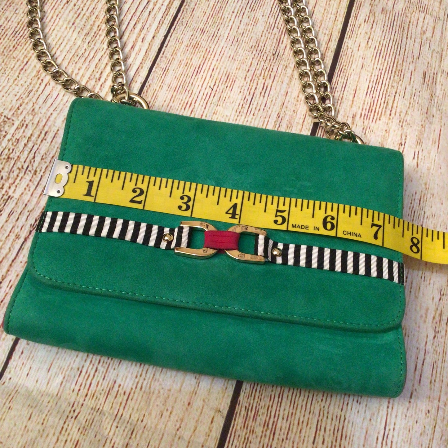 Russell & Bromley Green & Pink Chain Leather Clutch Bag w/Dustbag