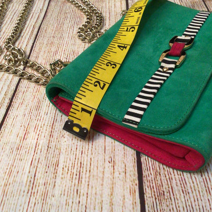 Russell & Bromley Green & Pink Chain Leather Clutch Bag w/Dustbag
