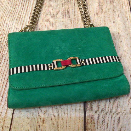 Russell & Bromley Green & Pink Chain Leather Clutch Bag w/Dustbag