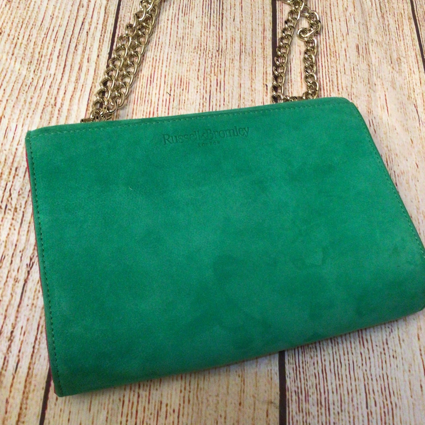 Russell & Bromley Green & Pink Chain Leather Clutch Bag w/Dustbag