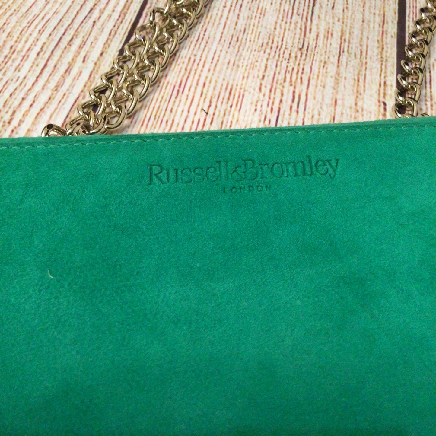 Russell & Bromley Green & Pink Chain Leather Clutch Bag w/Dustbag