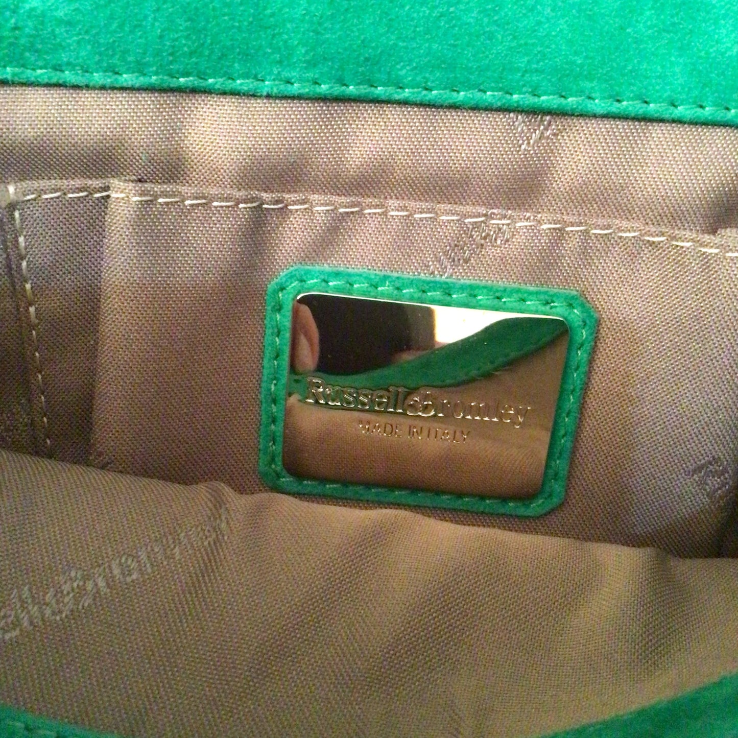 Russell & Bromley Green & Pink Chain Leather Clutch Bag w/Dustbag