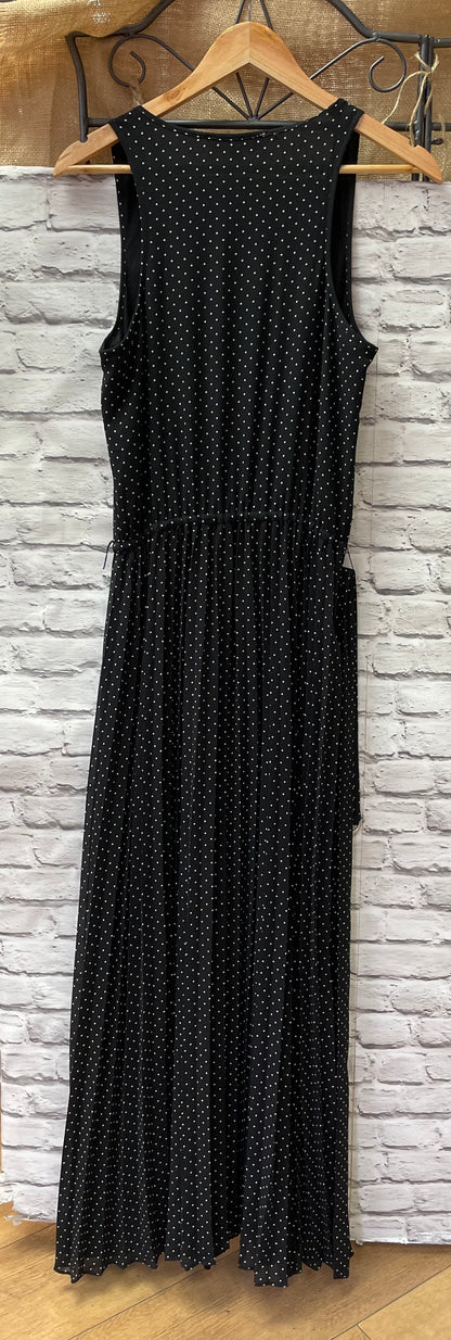 Michael Kors White Polka Dot Black Pleated Dress Size S
