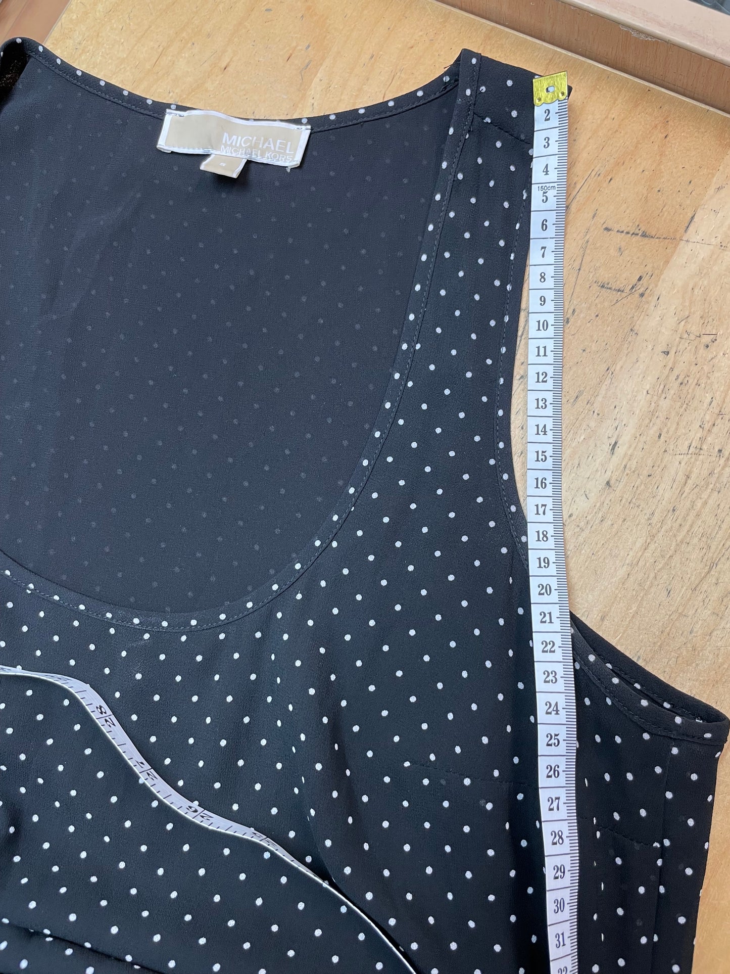 Michael Kors White Polka Dot Black Pleated Dress Size S