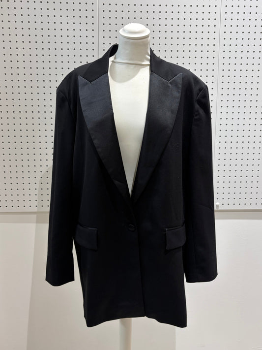 7 For All Mankind Black Satin Wool XL Blazer