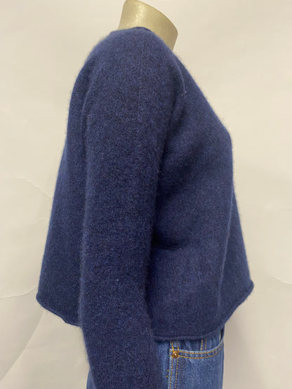Handmade Navy Blue Cashmere Rolled Hem Boxy Jumper Small