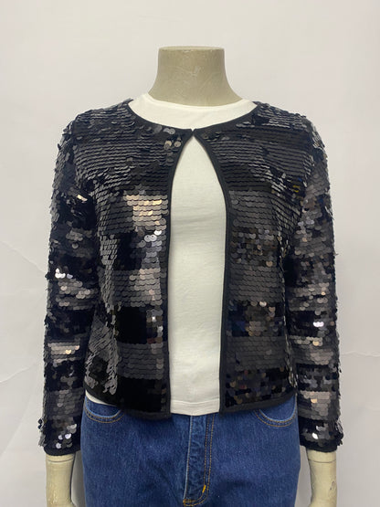 Mango Black Sequin Cropped Jacket Medium