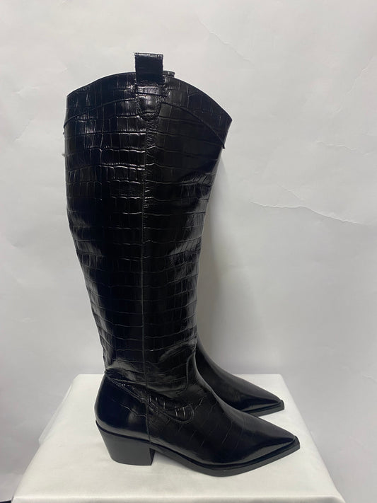 Jigsaw Black Croc Effect Leather Western Style Knee High Boots 8