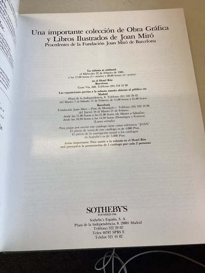 Sotheby's Una Importante Coleccion de Obra Grafica Y Libros Ilustrados de Joan Miro 1980