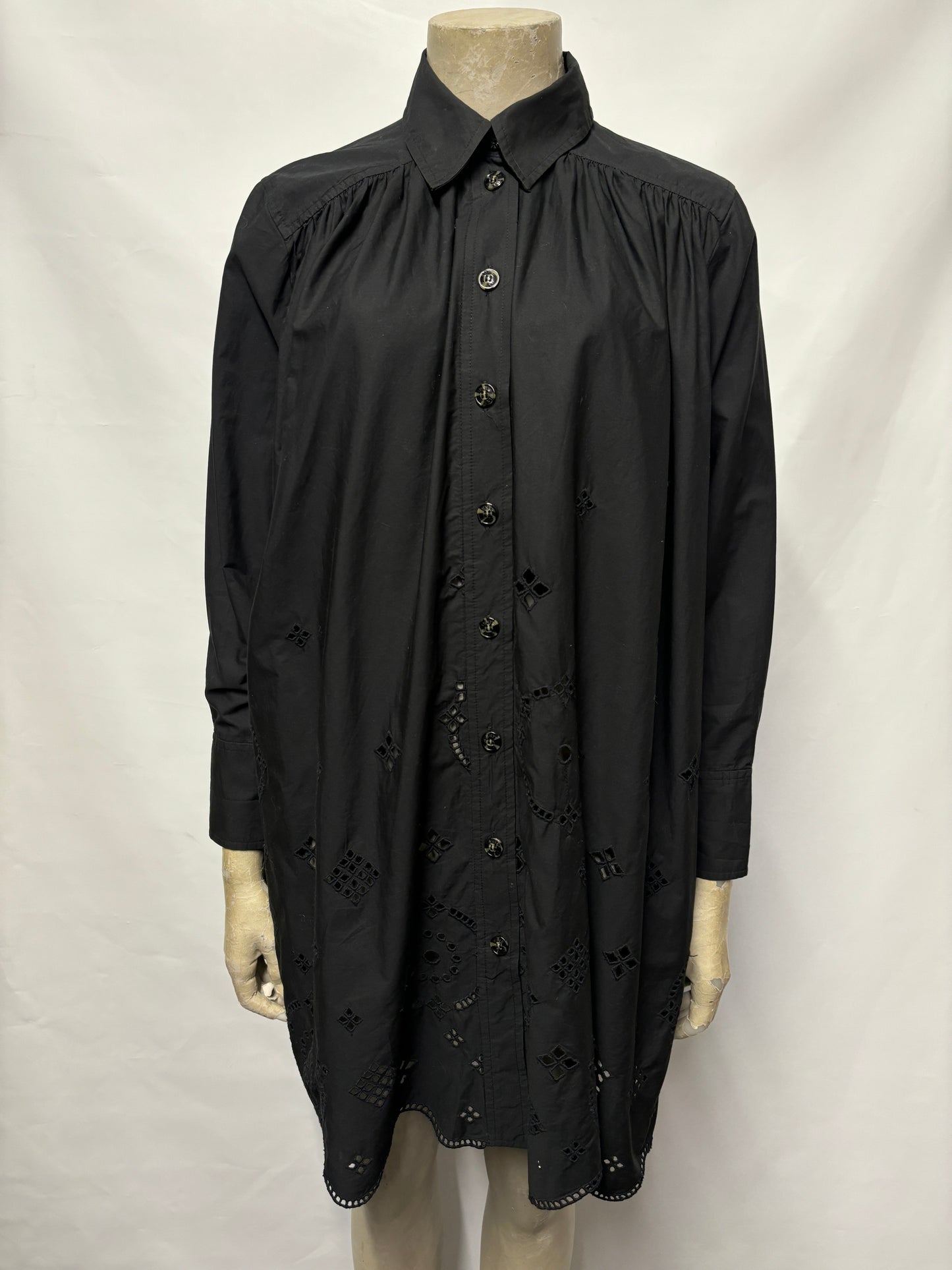 Ganni Black Broderie Shirt Dress 34/6