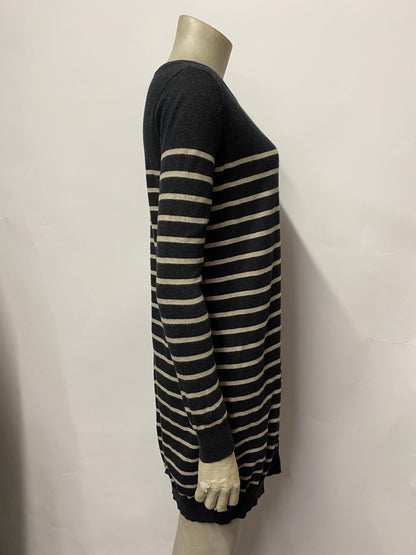 AllSaints Grey Cotton Striped Asymmetric Jumper Dress XS