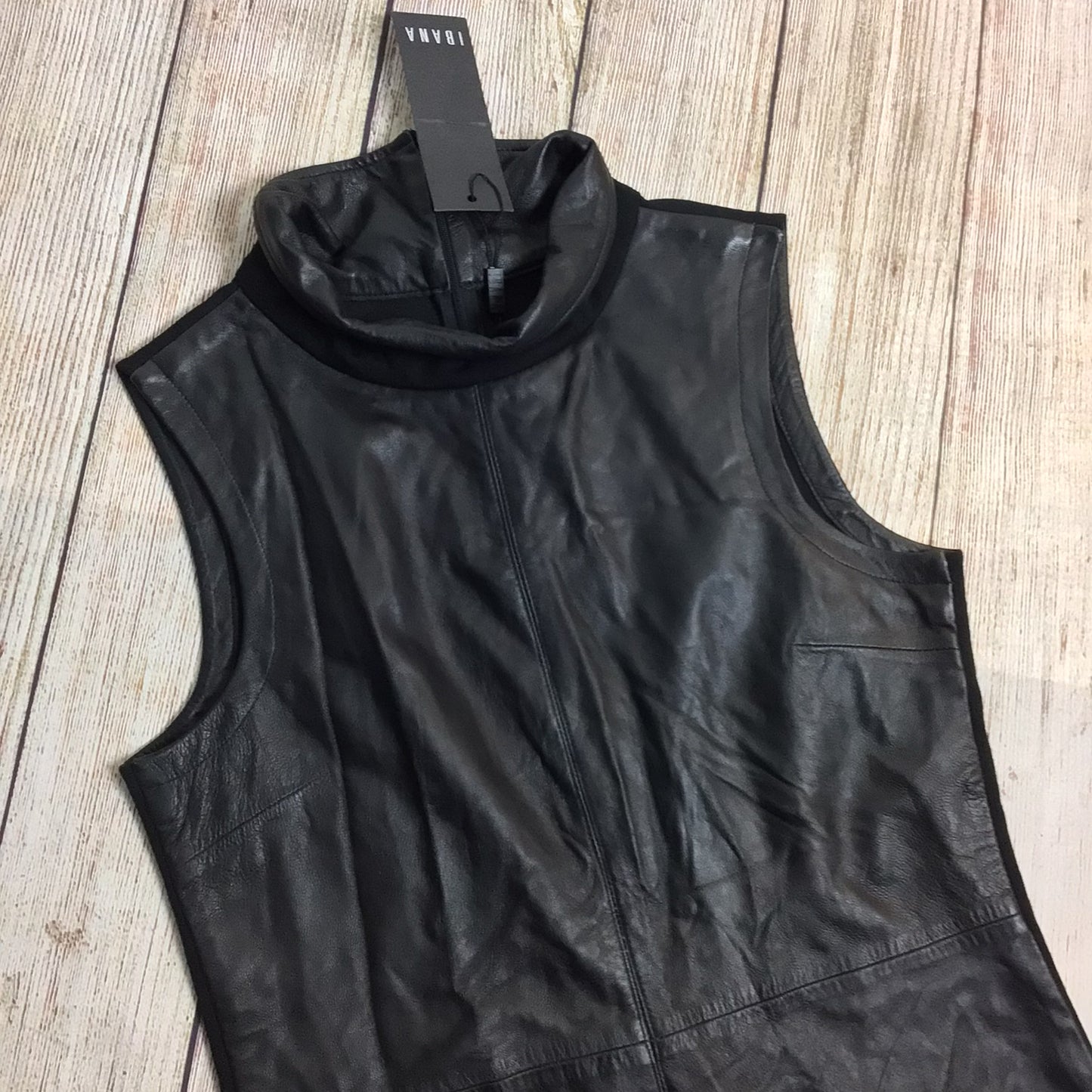 BNWT Ibana Black Sally Leather High Necky Dress Size 10