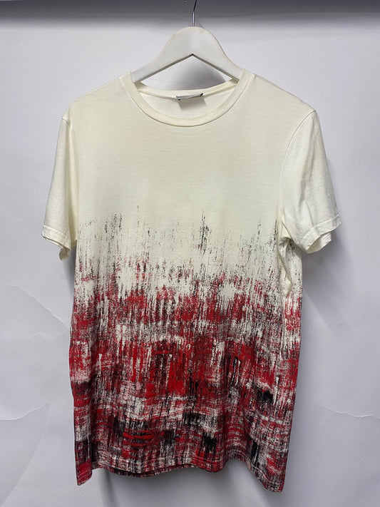 Dior Homme White and Red Patterned Cotton T-shirt Extra Small