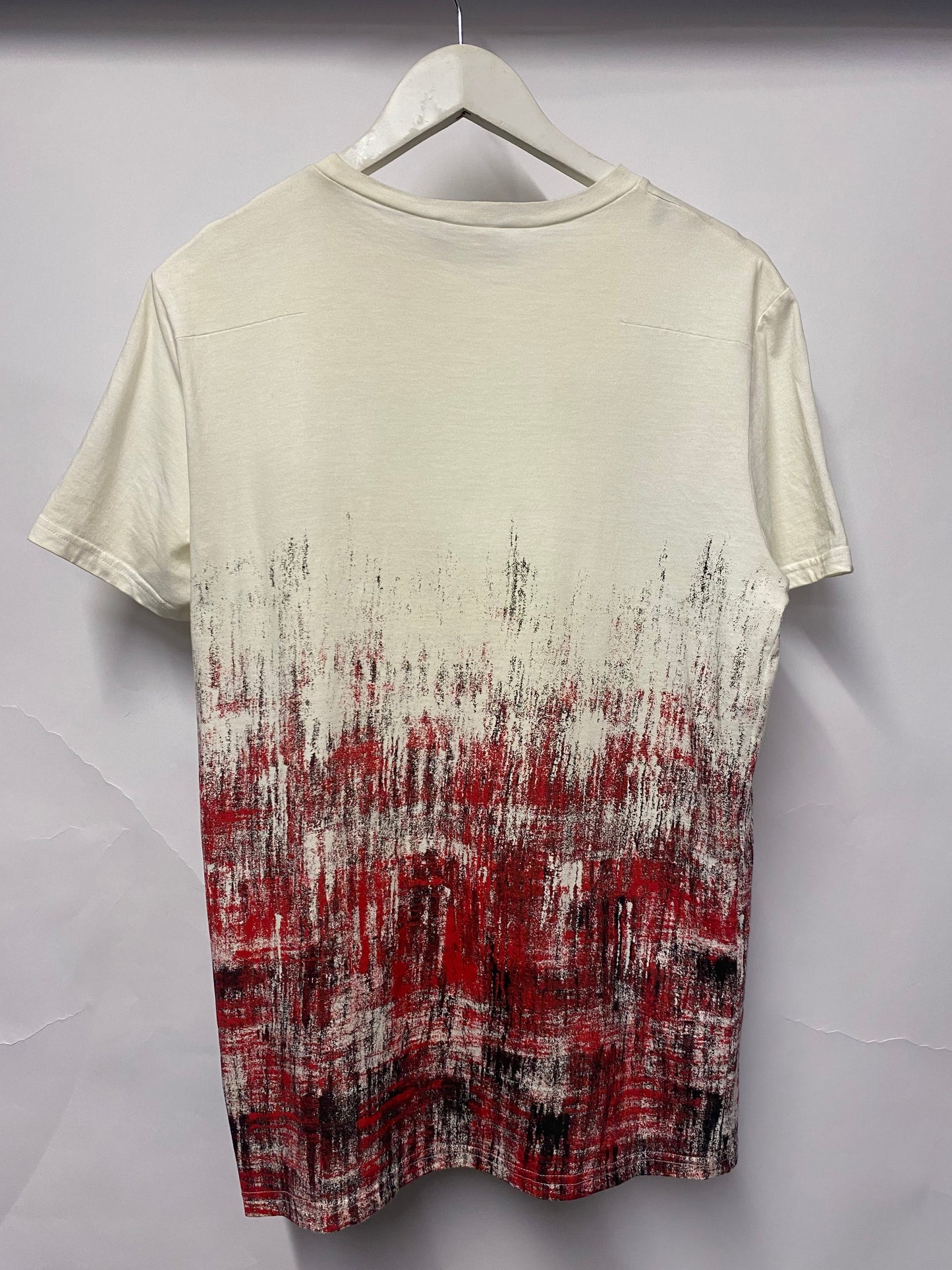 Dior Homme White and Red Patterned Cotton T-shirt Extra Small