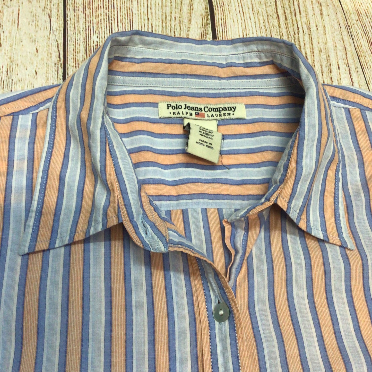 Polo Jeans Co. Ralph Lauren Blue Orange Cotton Striped Shirt Size XL (kids)