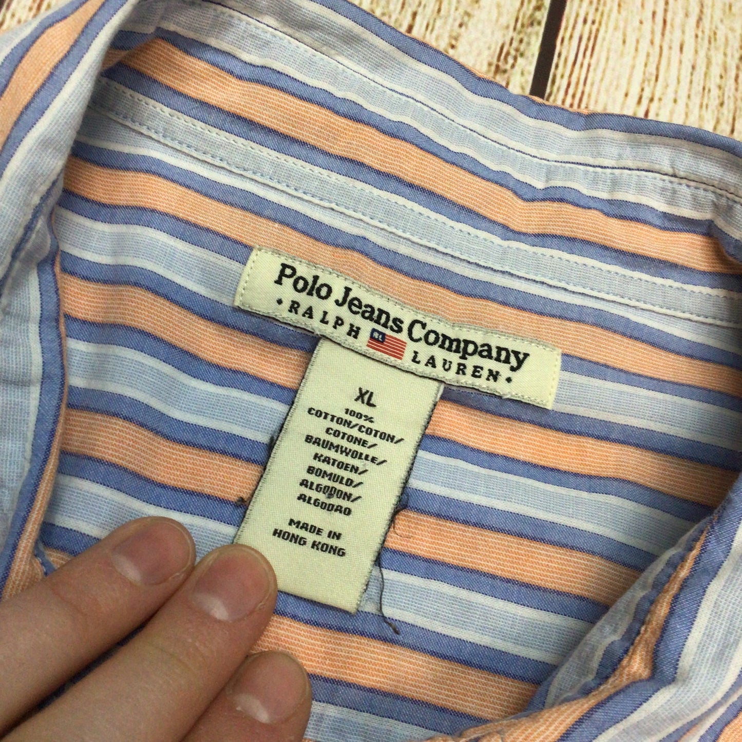 Polo Jeans Co. Ralph Lauren Blue Orange Cotton Striped Shirt Size XL (kids)