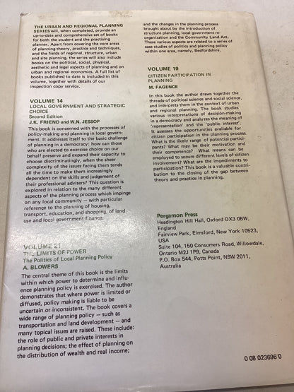 The Ideologies of Planning Law Urban and Regional Planning Series Volume 22 Patrick McAuslan