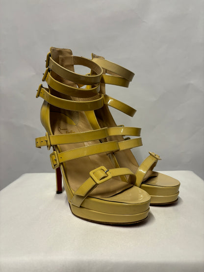 Christian Louboutin Pale Yellow Patent Platform Heels 39/6 in box