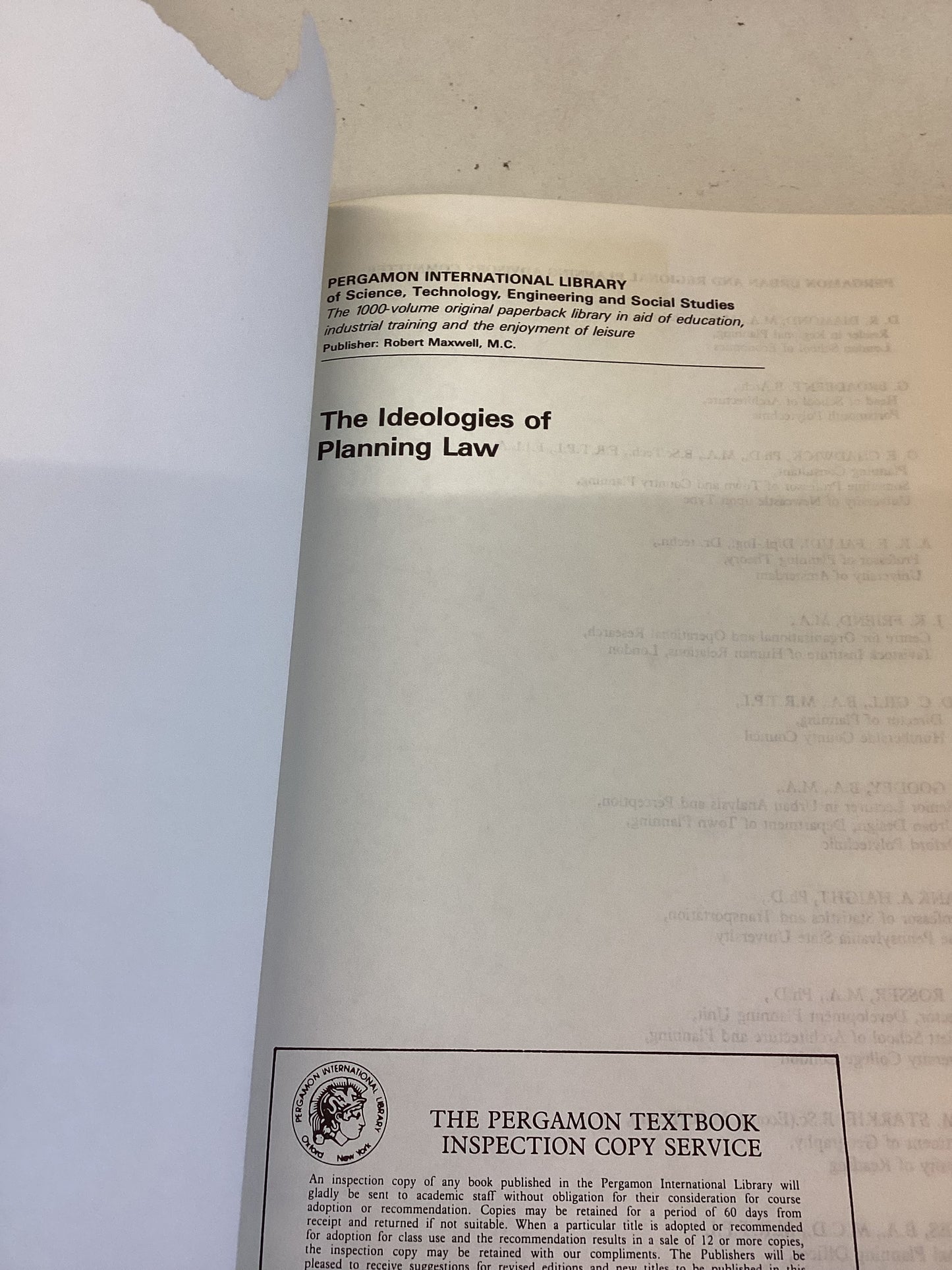 The Ideologies of Planning Law Urban and Regional Planning Series Volume 22 Patrick McAuslan