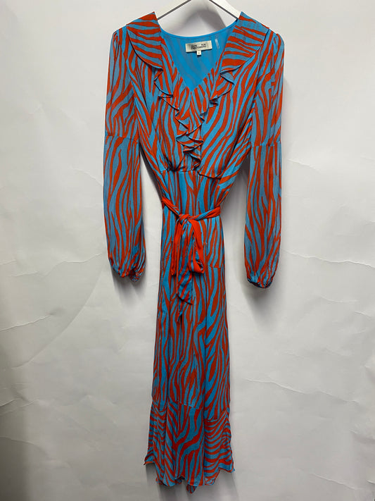Diane Von Furstenberg Blue and Red Tie Waist Dress XL