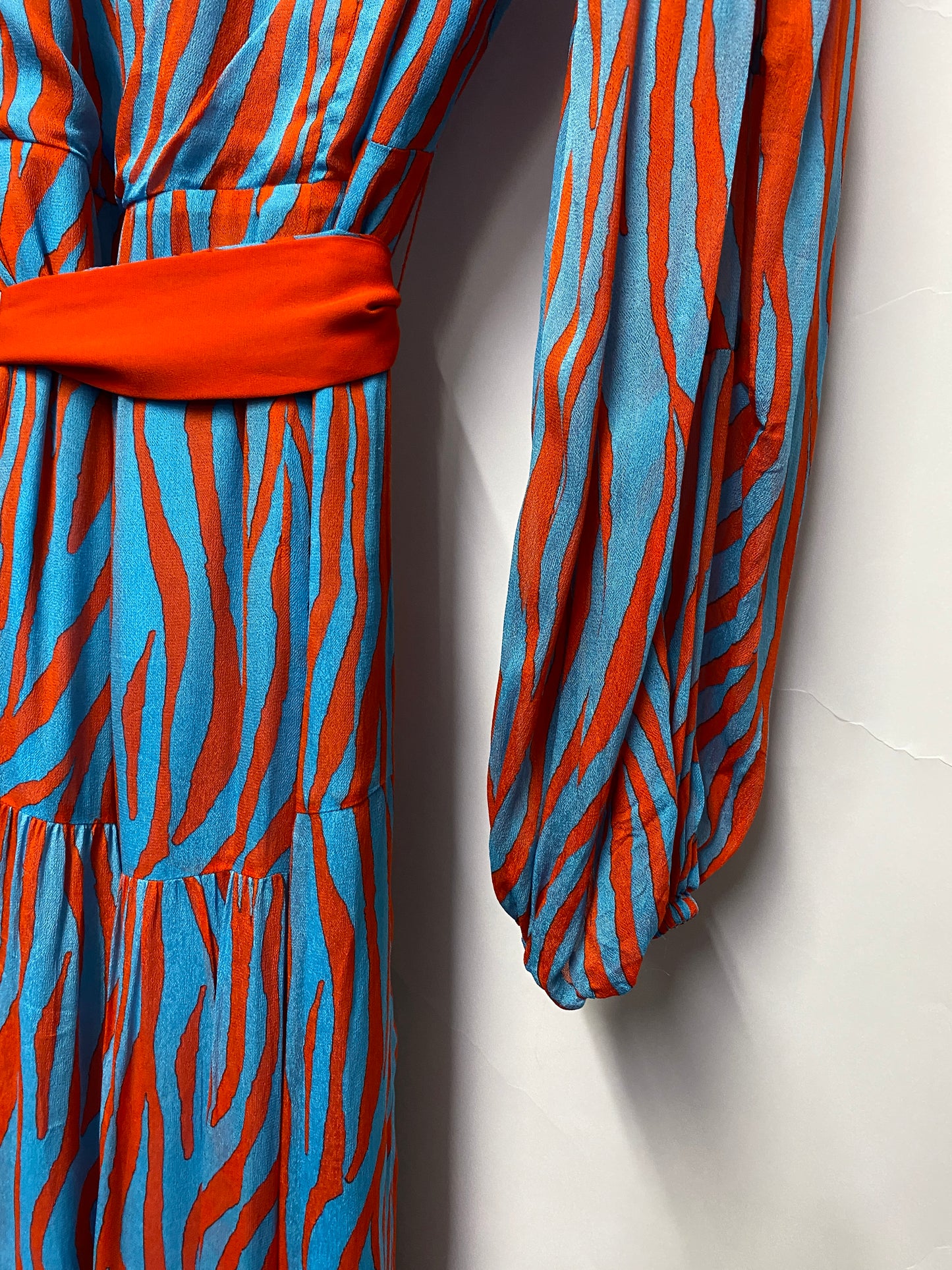Diane Von Furstenberg Blue and Red Tie Waist Dress XL