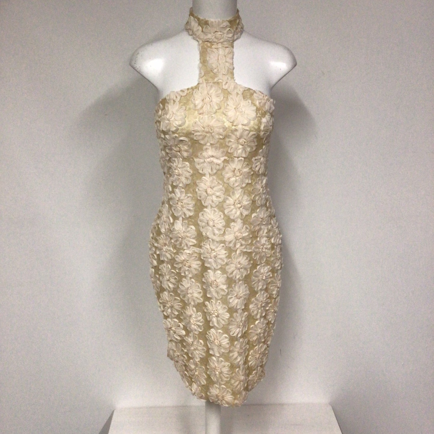 BNWT River Island Cream Flower Sequinned Halter Neck Dress Size 12