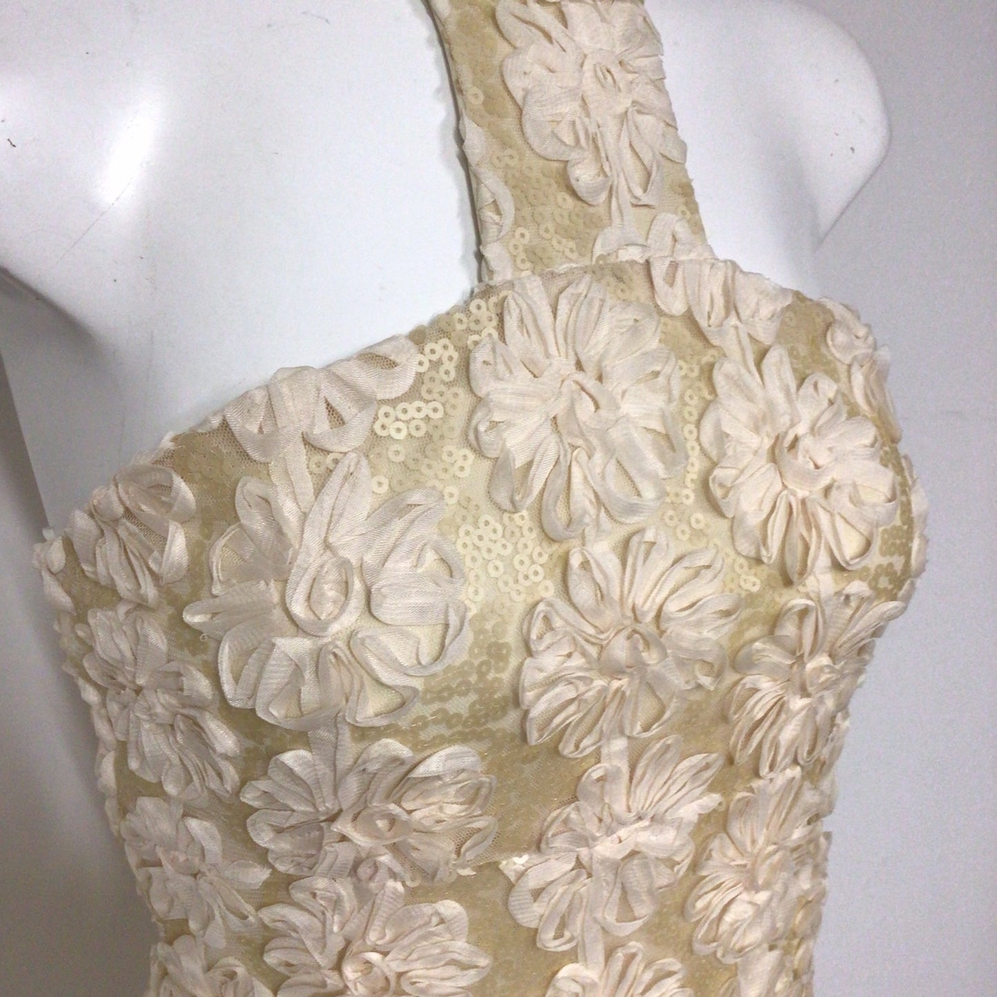 BNWT River Island Cream Flower Sequinned Halter Neck Dress Size 12