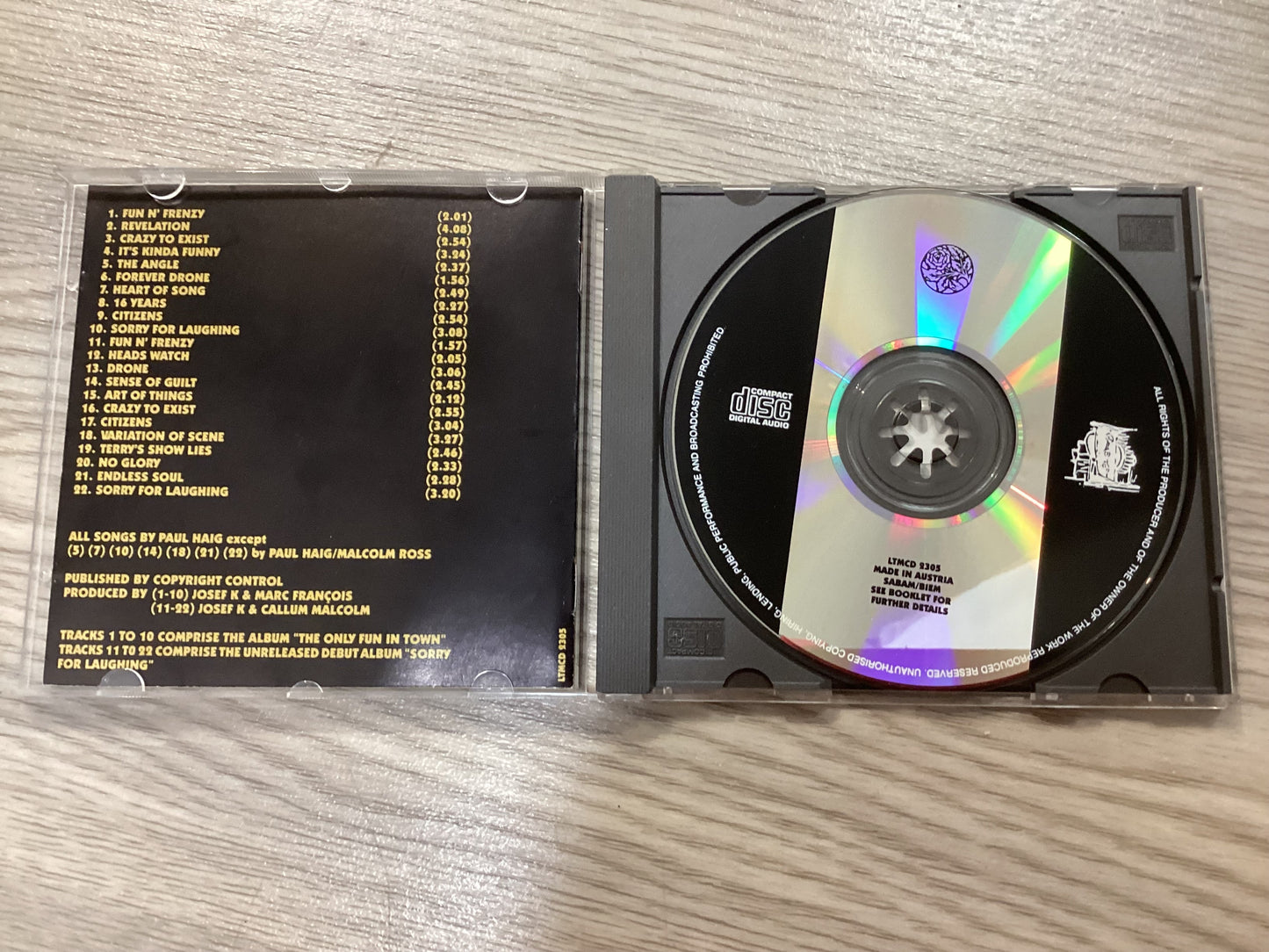 Josef K - The Only Fun in Town/Sorry for Laughing CD 1990 Remaster - LTMCD 2305