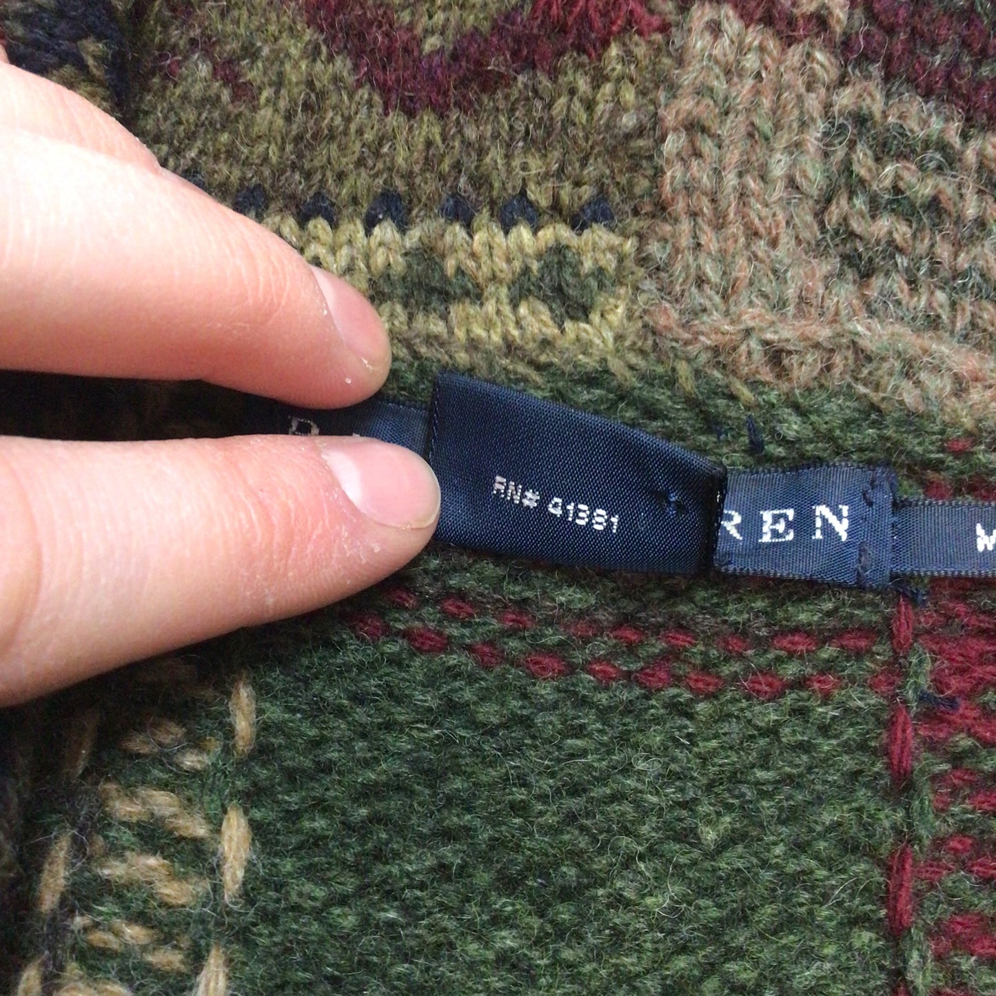 Ralph Lauren Green Brown Patchwork Lambswool Blend Cardigan Size M