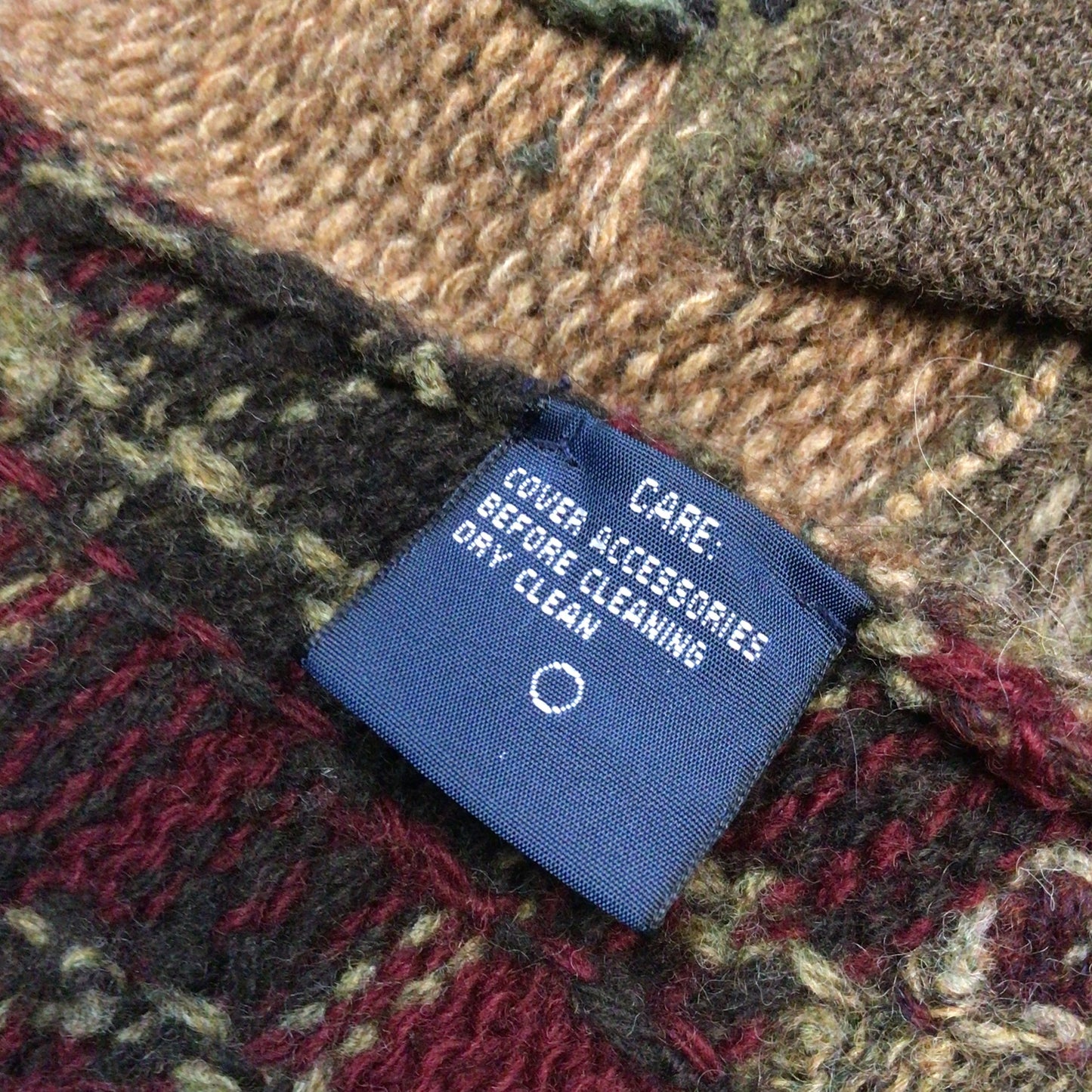 Ralph Lauren Green Brown Patchwork Lambswool Blend Cardigan Size M