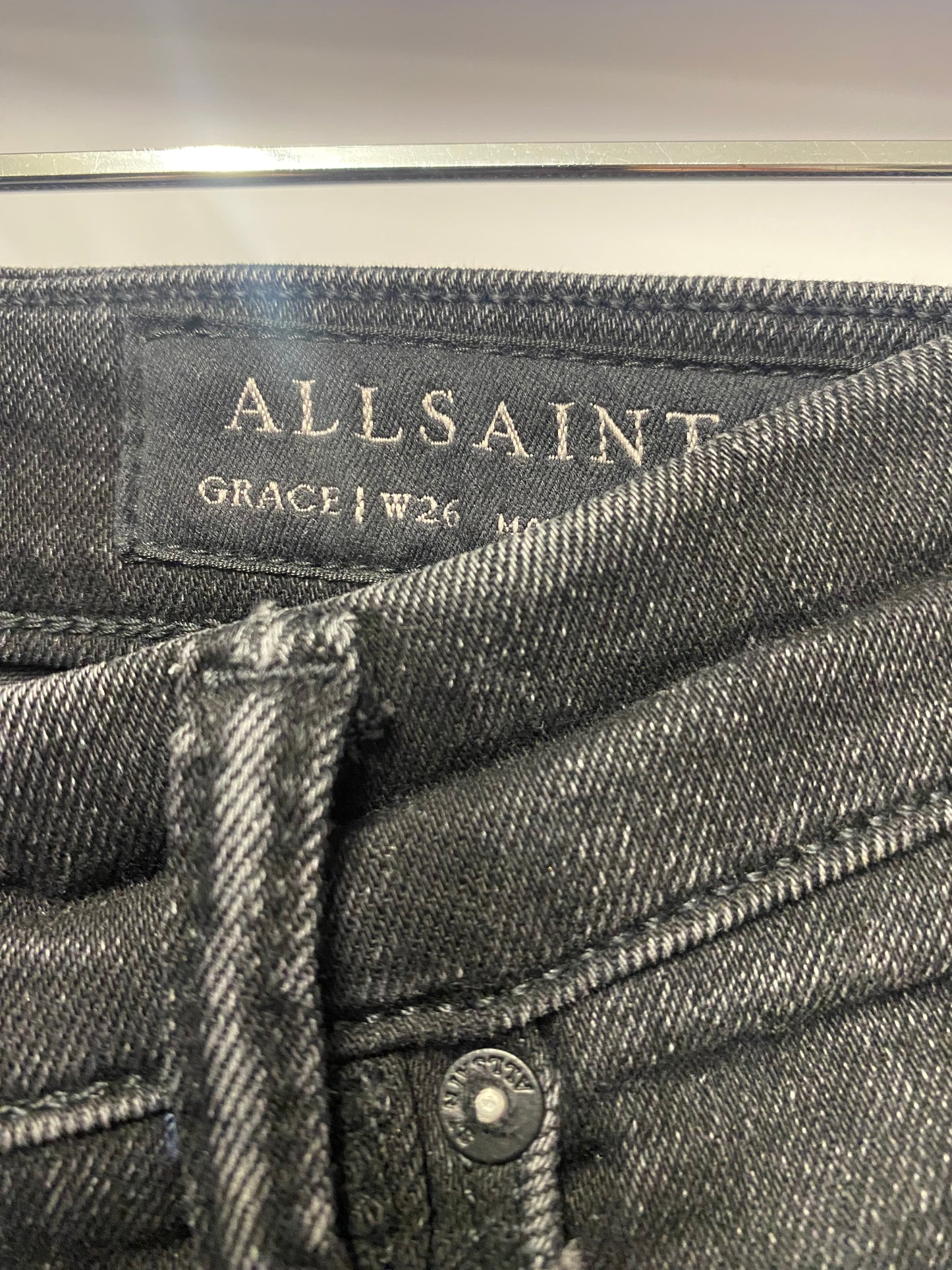All Saints Black Grace Stonewashed Distressed Denim Jeans W26/28