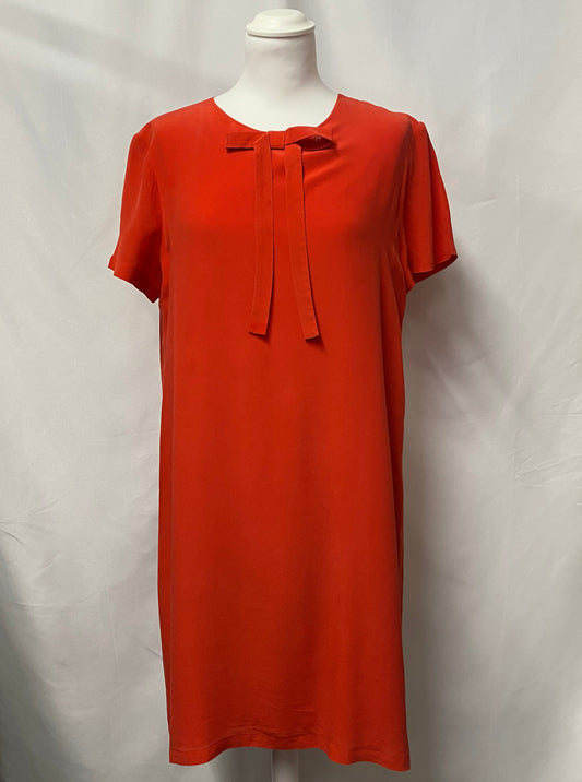 Comptoir Des Cotonniers Red Silk Short Sleeve Shift Dress Large