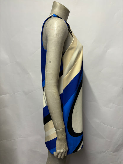 Milly Cream, Blue and Black Sleeveless Swirl A-line Mini Dress 8