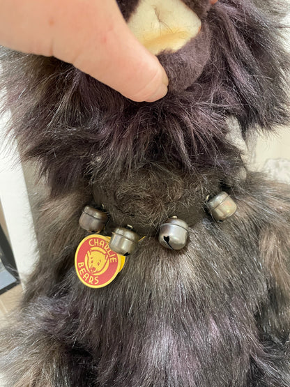 Charlie Bears Large Brown & Purple 'Chuckles' Stuff Bear with Cow Bells Collar