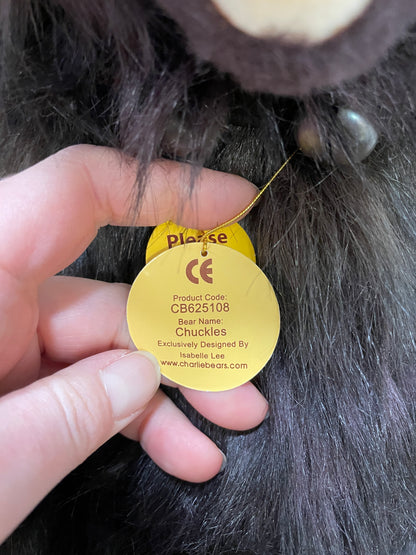 Charlie Bears Large Brown & Purple 'Chuckles' Stuff Bear with Cow Bells Collar