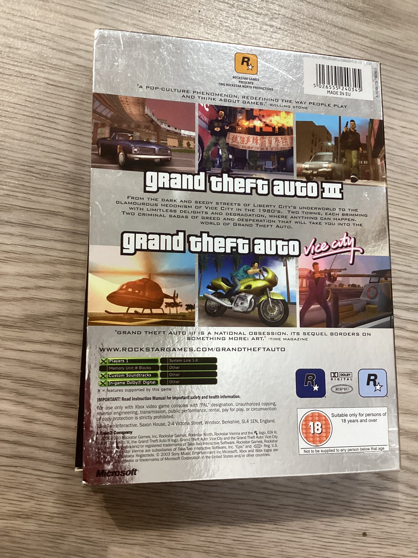 Grand Theft Auto Double Pack PAL XBOX GTA III & GTA Vice City Complete Slipcase