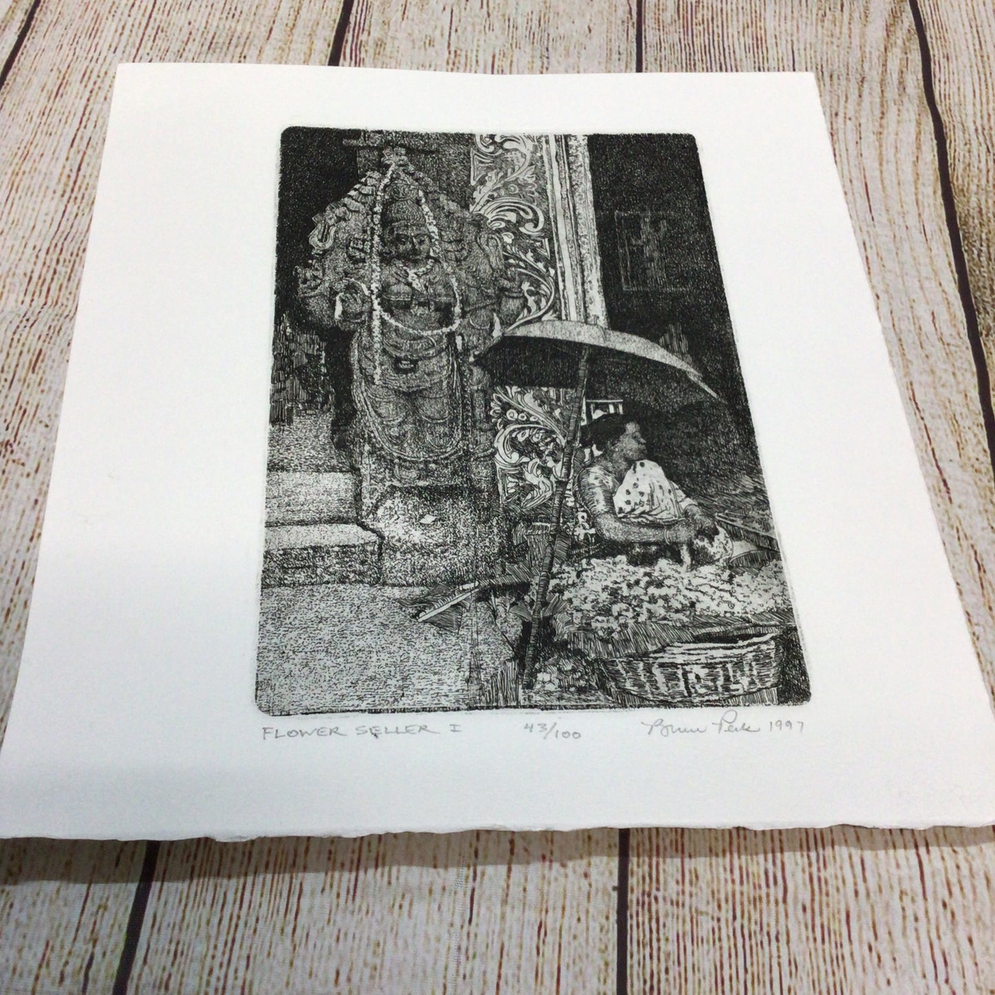 Bruce Peck Etching ‘Flower Seller I’ 9x6 Inches, Pencil, Ed 43/100, Signed, 1997