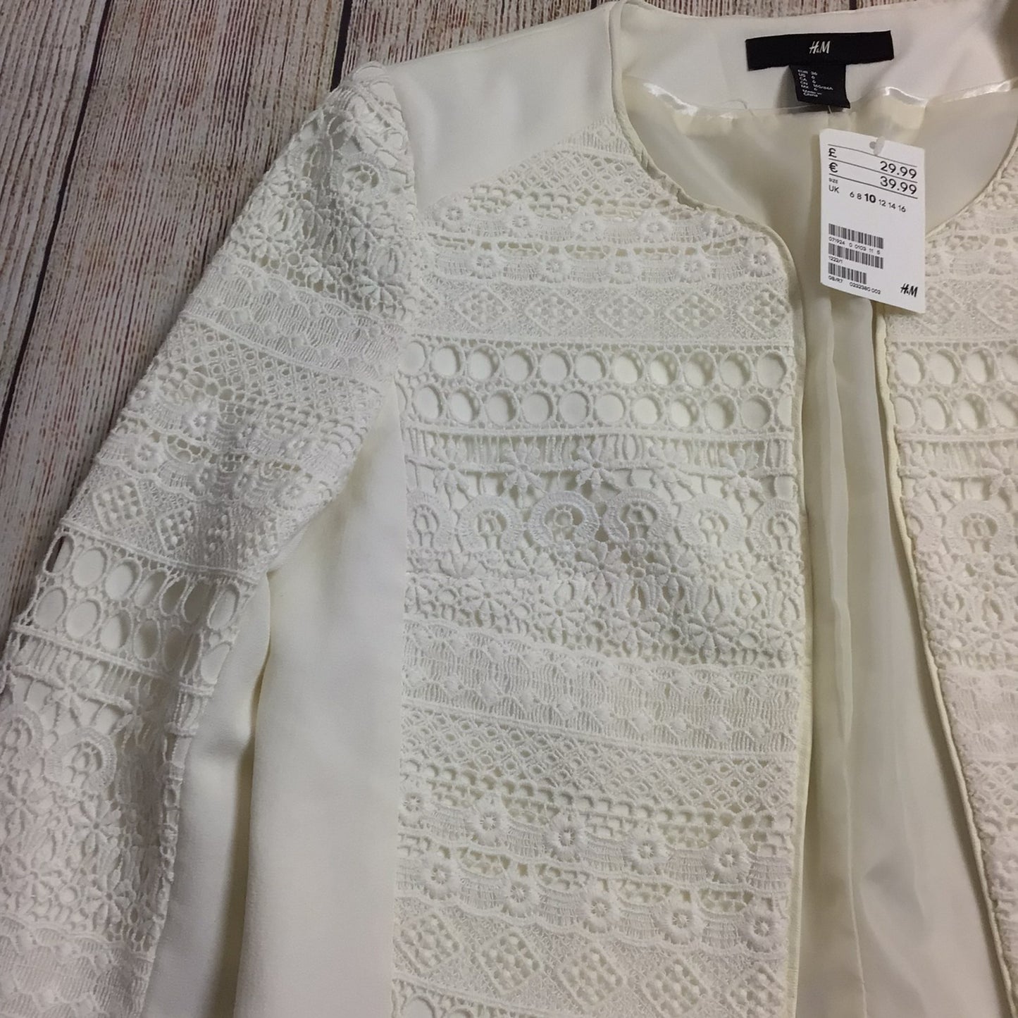 BNWT H&M Cream Lace Blazer Jacket RRP £30 Size 10