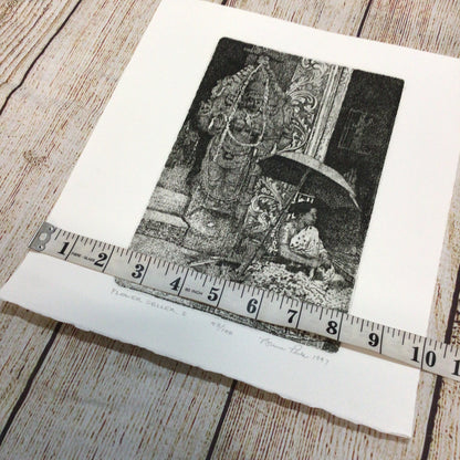 Bruce Peck Etching ‘Flower Seller I’ 9x6 Inches, Pencil, Ed 43/100, Signed, 1997