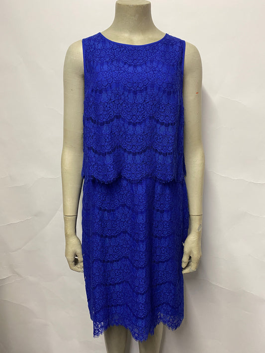 Anne Klein Blue Sleeveless Lace Tiered Dress 10