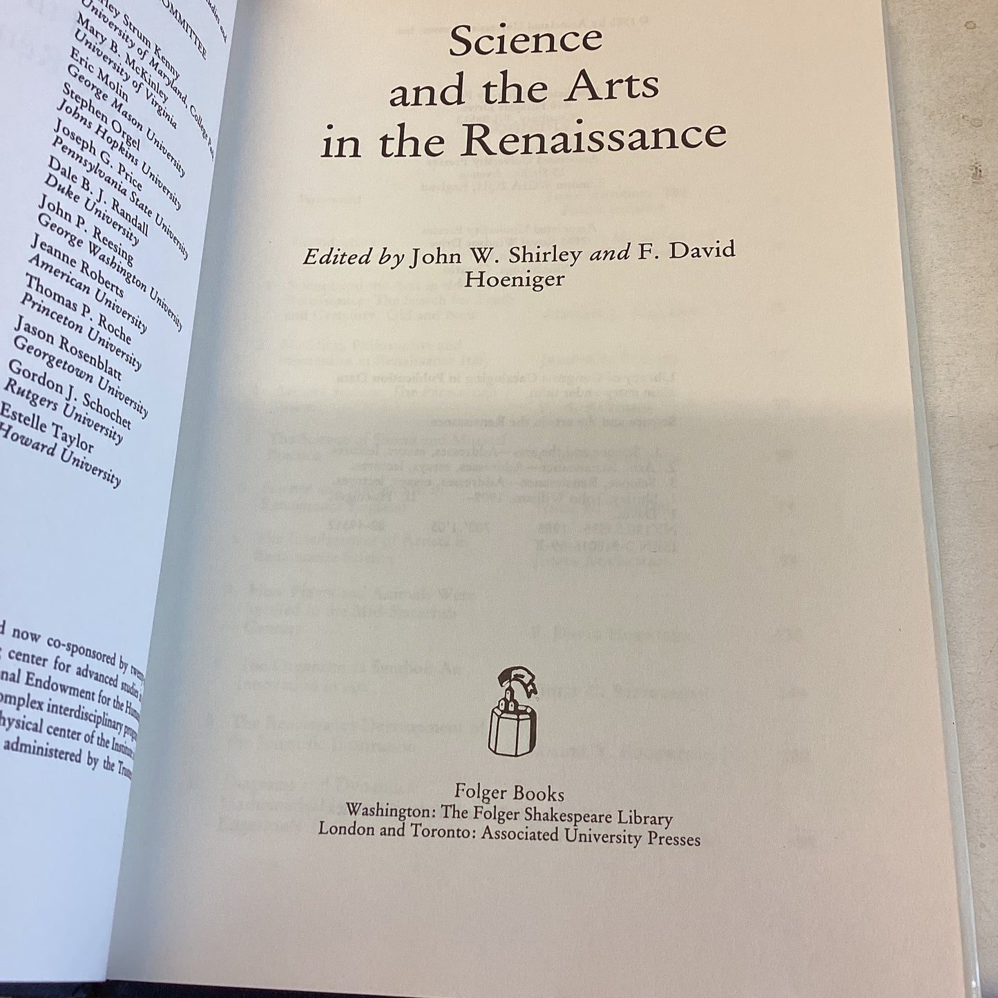 Science and The Arts in The Renaissance Edited by John W Shirley & F David Hoeniger