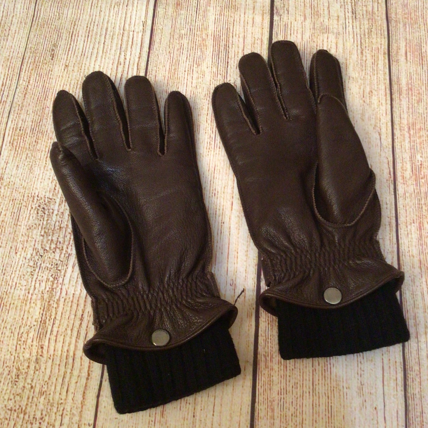 Coach Brown Leather Gloves w/Removable Wool Cashmere Gloves Size M