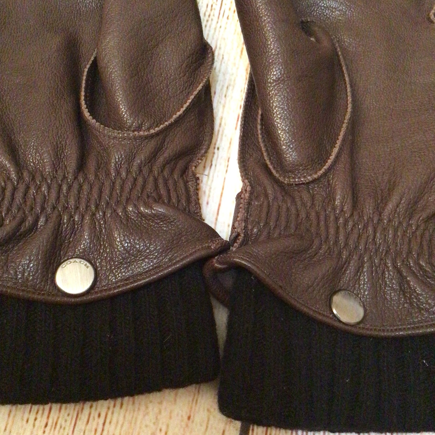 Coach Brown Leather Gloves w/Removable Wool Cashmere Gloves Size M