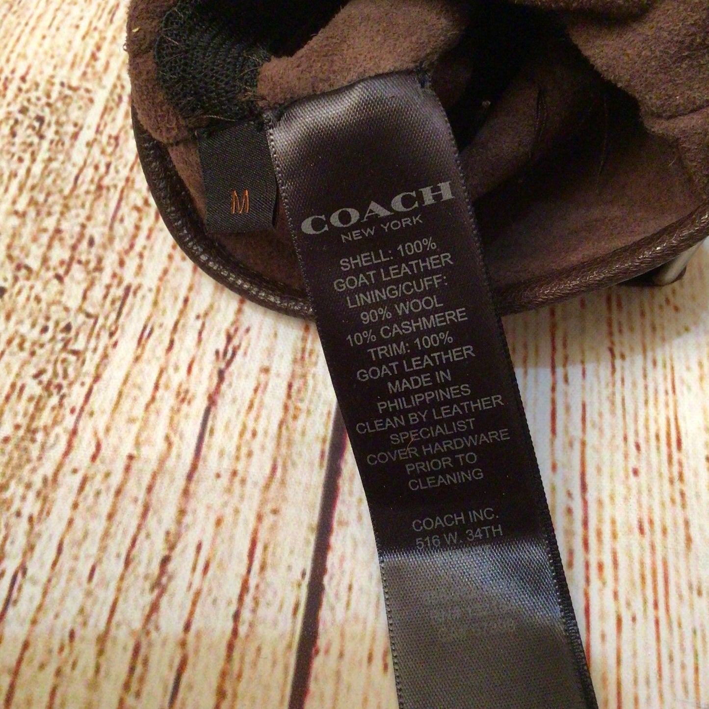Coach Brown Leather Gloves w/Removable Wool Cashmere Gloves Size M