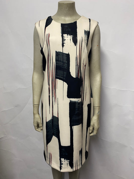 DKNY White Patterned Scuba Fabric Fitted Dress 14